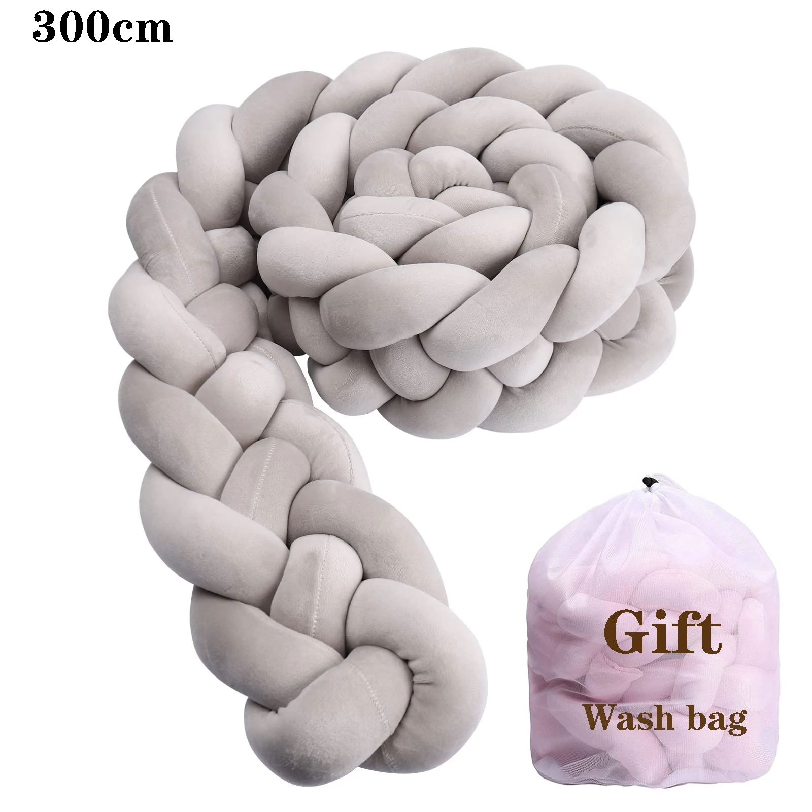 Coussin tressé bébé protecteur lit décoration chambre oreiller tressé 300cm beige clair doux polyester accesso