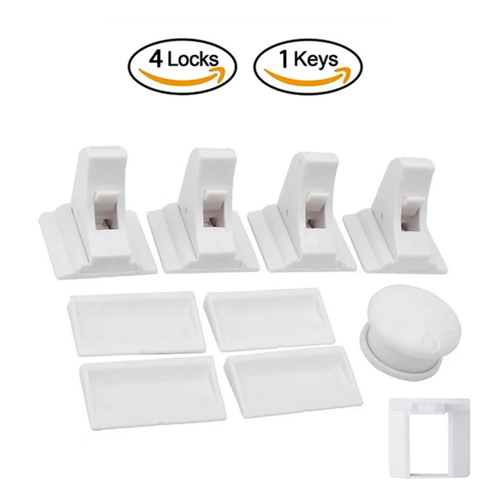 Serrure de sécurité magnétique pour bébé 4 verrous et 1 clé en plastique blanc protection enfant