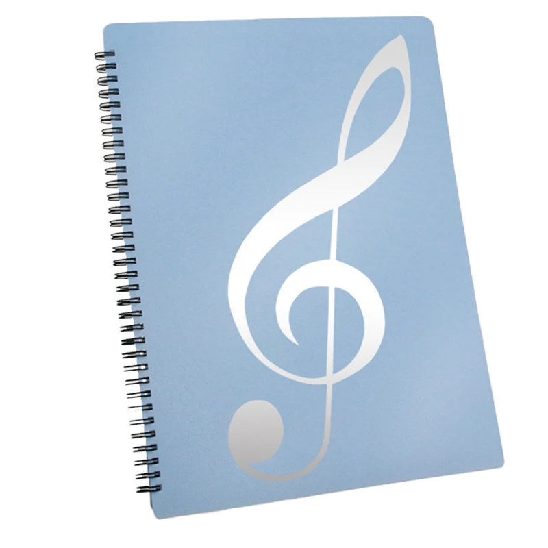 Carnet de musique à spirale format A4 couverture bleu clair avec clé de sol argentée moderne et durable