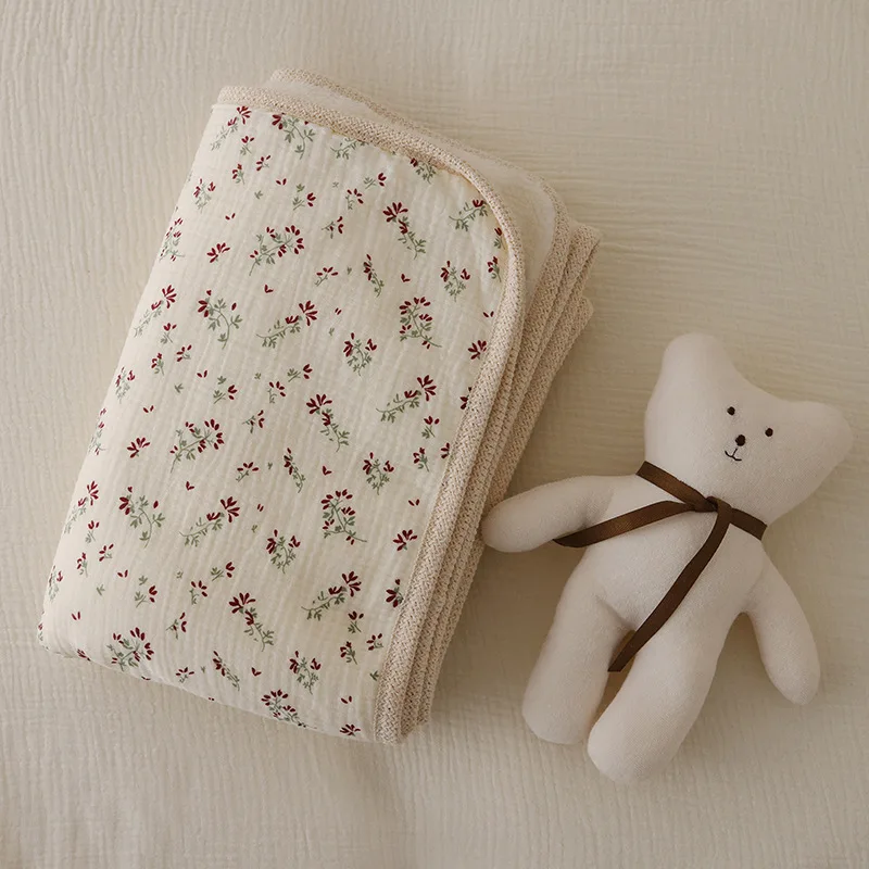 Couverture en coton pour nouveauné doublure polaire motifs floraux 90x130CM couette bébé sécurité et confort