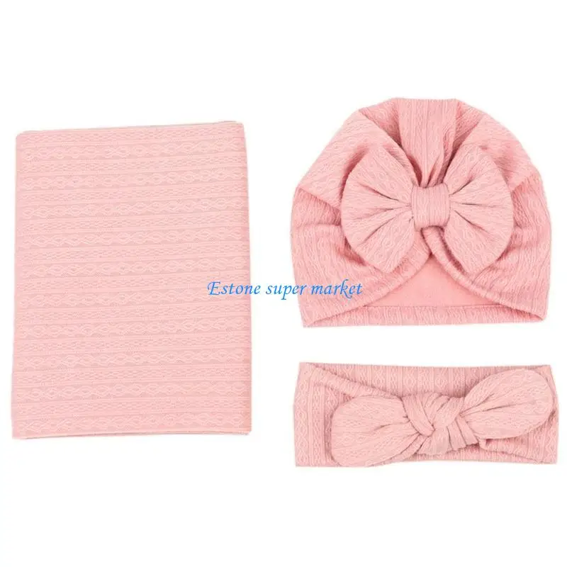 Ensemble Baby Swaddle 3 pièces Bébé Doux Confort Rose Pale Bonnet Bandaue Couverture Élastique Newborn 03 Mois