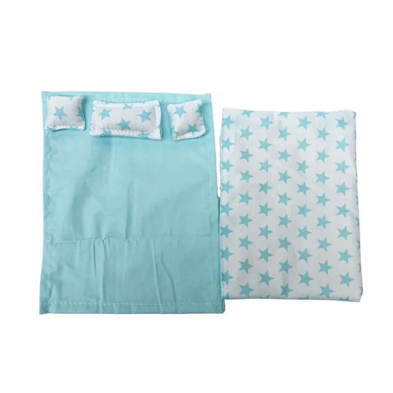 Ensemble literie bébé poupée couette oreillers housse décoration chambre jouet enfant 1:12 Blue