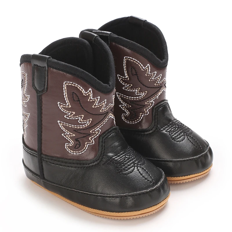 Bottes cowboy enfants western style unisex broderies marron noir hiver