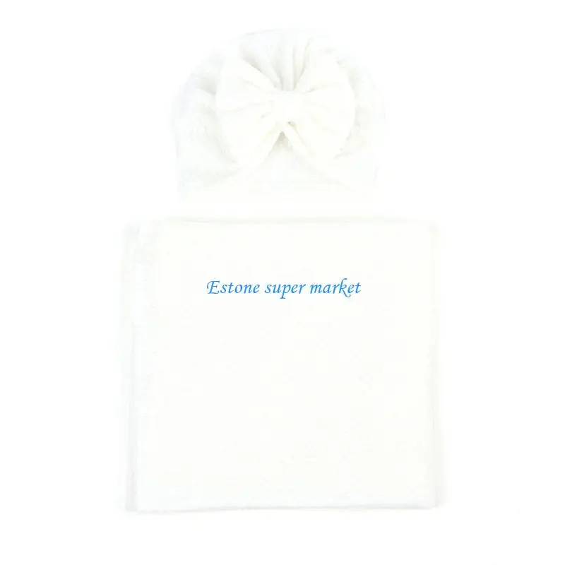 Ensemble servietteturban bébé nécessaire hygiène coton microfibre nœud élégant blanc universel cadeau naissanc
