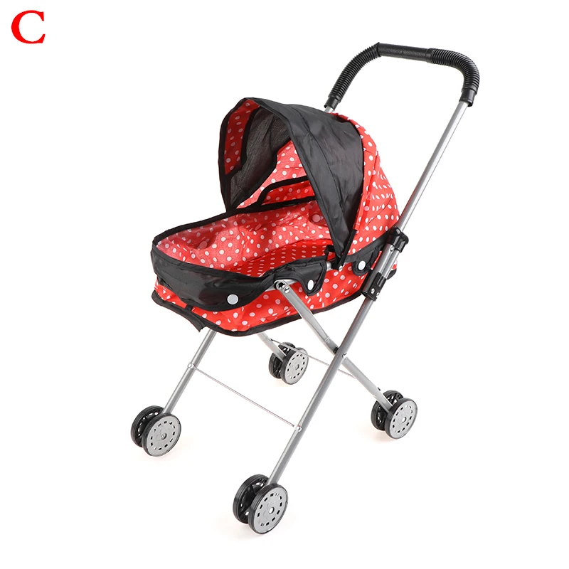 Poussette pour poupée en métal et tissu noir pois rouge jouet éducatif pour enfants filles et garçons simulati