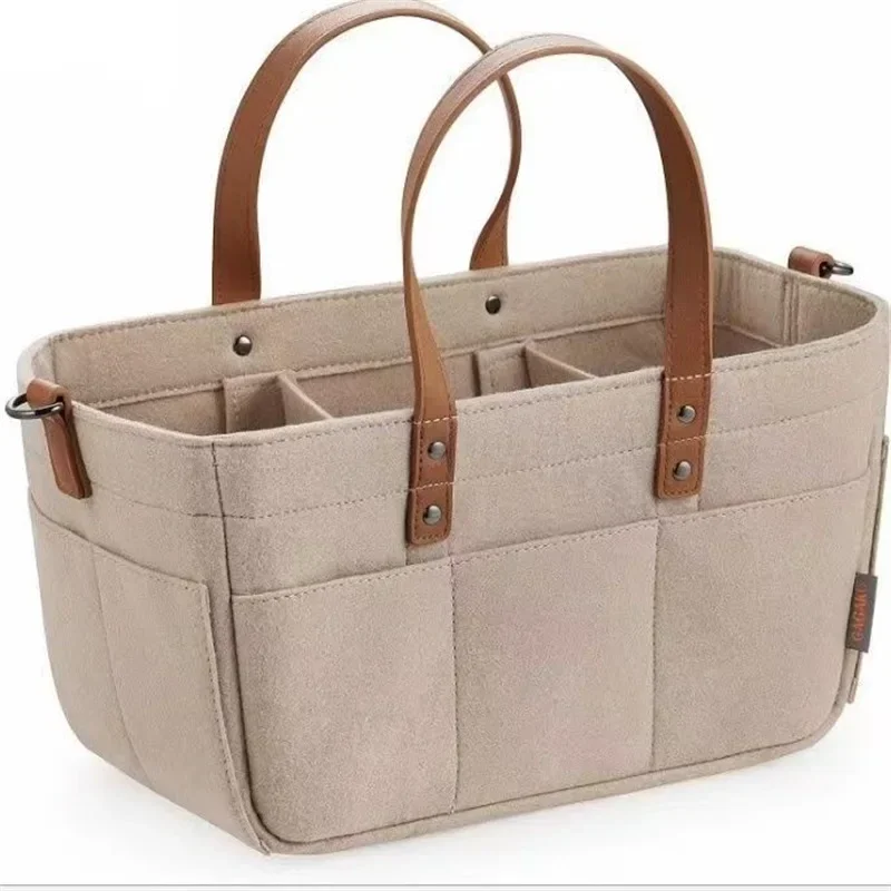 Organisateur de Sac en Feutre pour Bébé Sac de Rangement avec Poignées en Simili Cuir Multicompartment Design 