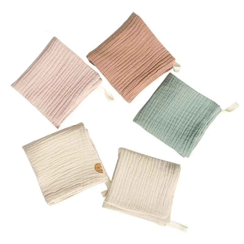 Ensemble serviettes bébé 5 pièces coton doux carrés gaze tissu côtelé couleurs pastel hypoallergéniques réutil