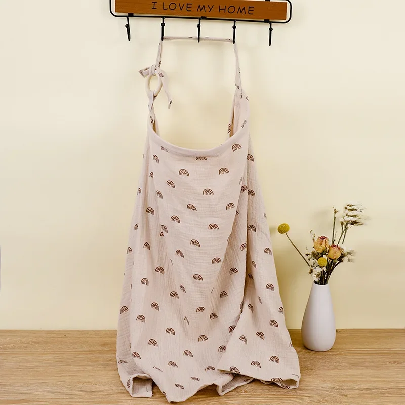 Robe nursing couverture allaitement robe tunique coton khaki arc en ciel design simple cute