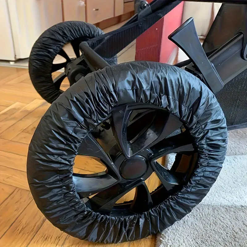 Couverture de roue poussette 4 pièces antipoussière protection bébé fauteuil roulant accessoire polyester noir