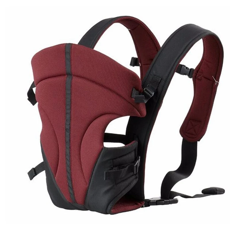 Portebébé ergonomique ventral sac à dos bébé kangourou respirant en tissu polyester Wine Red