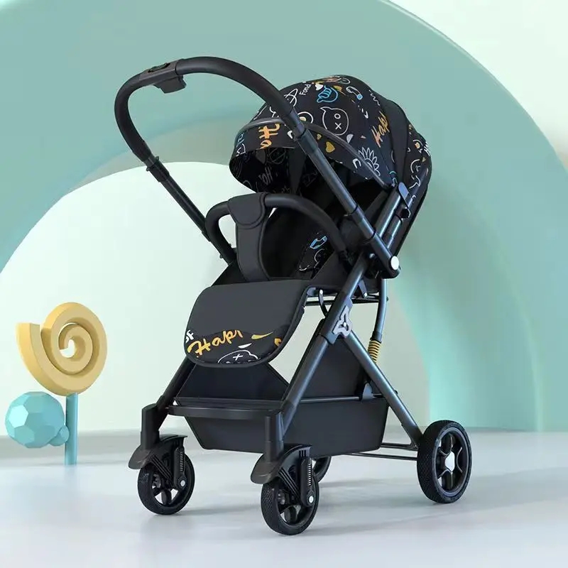 Poussette légère à 4 roues pour bébé design moderne motifs colorés