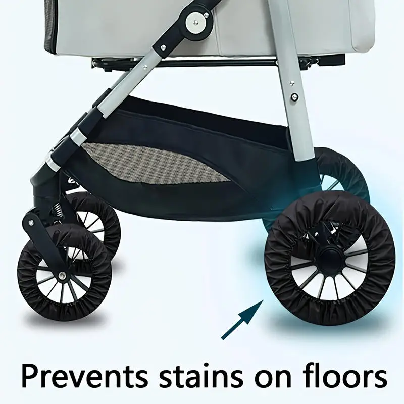 Housse de roue de poussette noir 4 pièces polyester prévient les taches intérieur/extérieur fixation discrète 