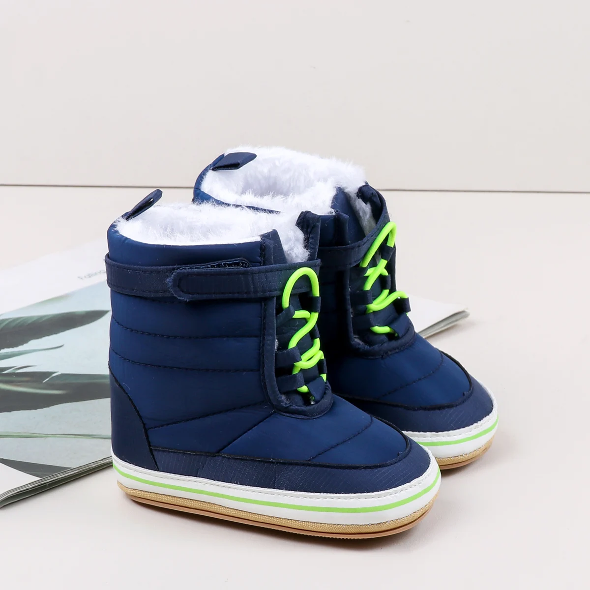 Bottines d'hiver pour bébé fausse fourrure intérieure nylon extérieur