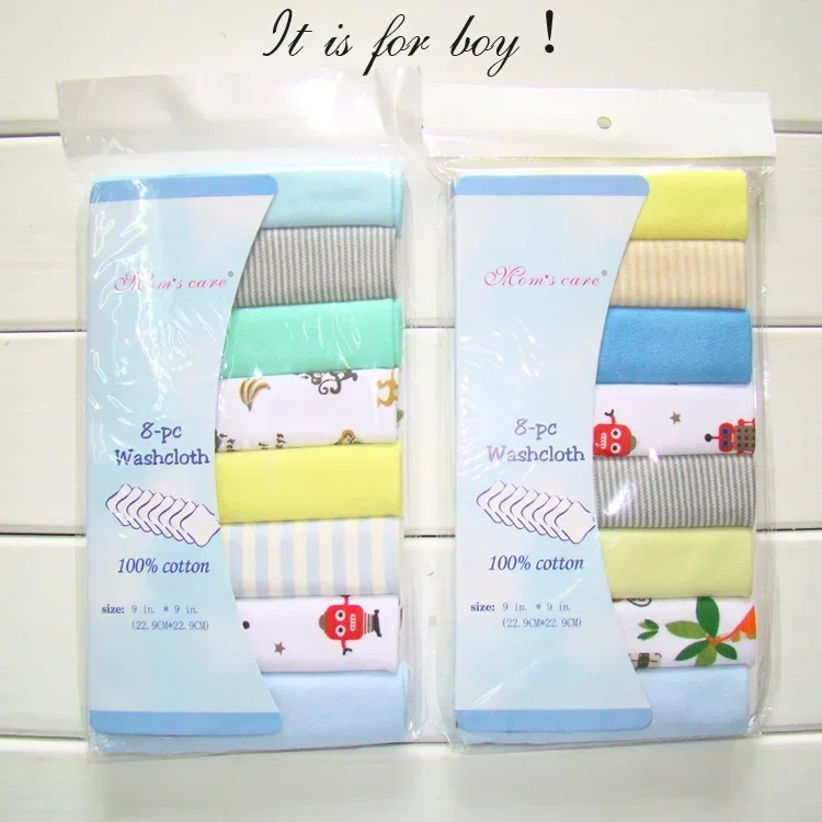 Ensemble de serviettes bébé 8 pièces 100% coton motifs cartoon doux et absorbant nettoyage visage et mains usa