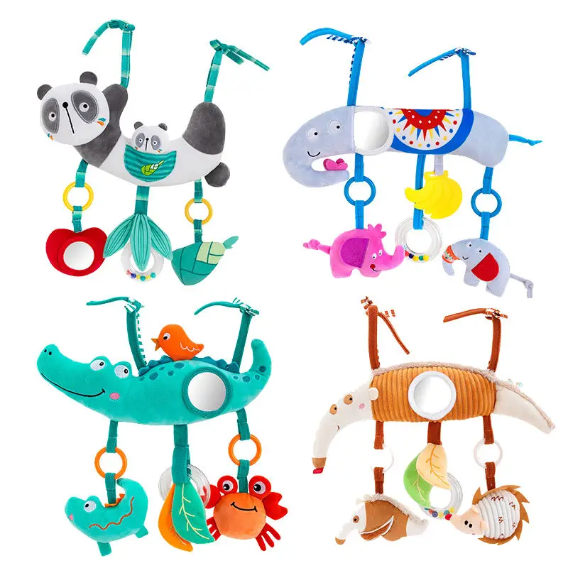 Mobile sensoriel en tissu pour bébé animaux peluche hochet interactif