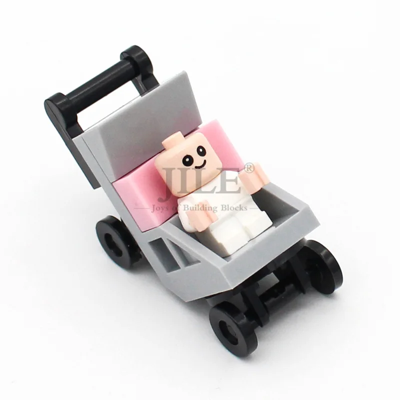 Poussette Miniature en Plastique ABS pour Bébé Jouet de Construction Compatible Lego Figurine Baby Accessoire 
