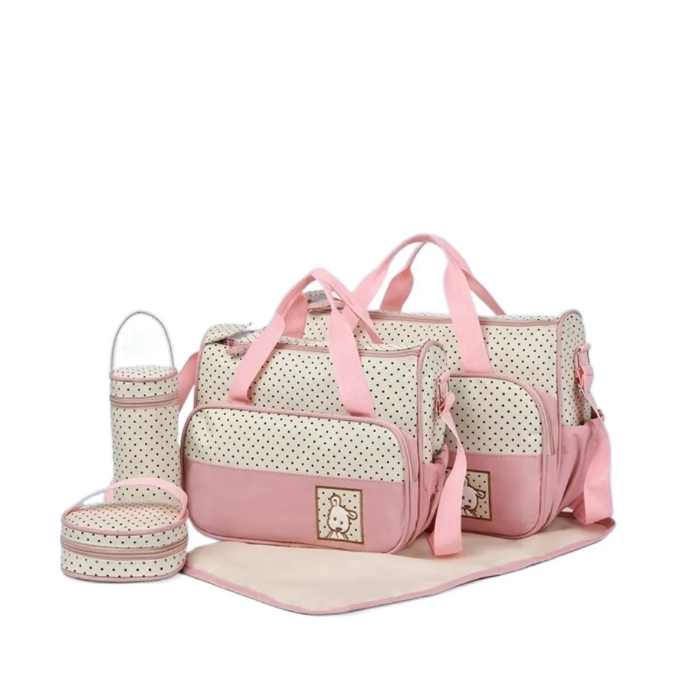 Sac à langer 5 pièces grande capacité nécessaire bébé poche bouteille isolée style moderne couleurs pastel con