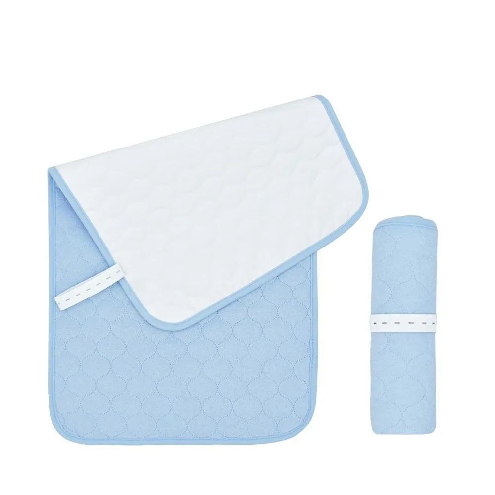 Matelas à langer réutilisable antidérapant pliable rectangulaire pour bébé doux et imperméable en bleu