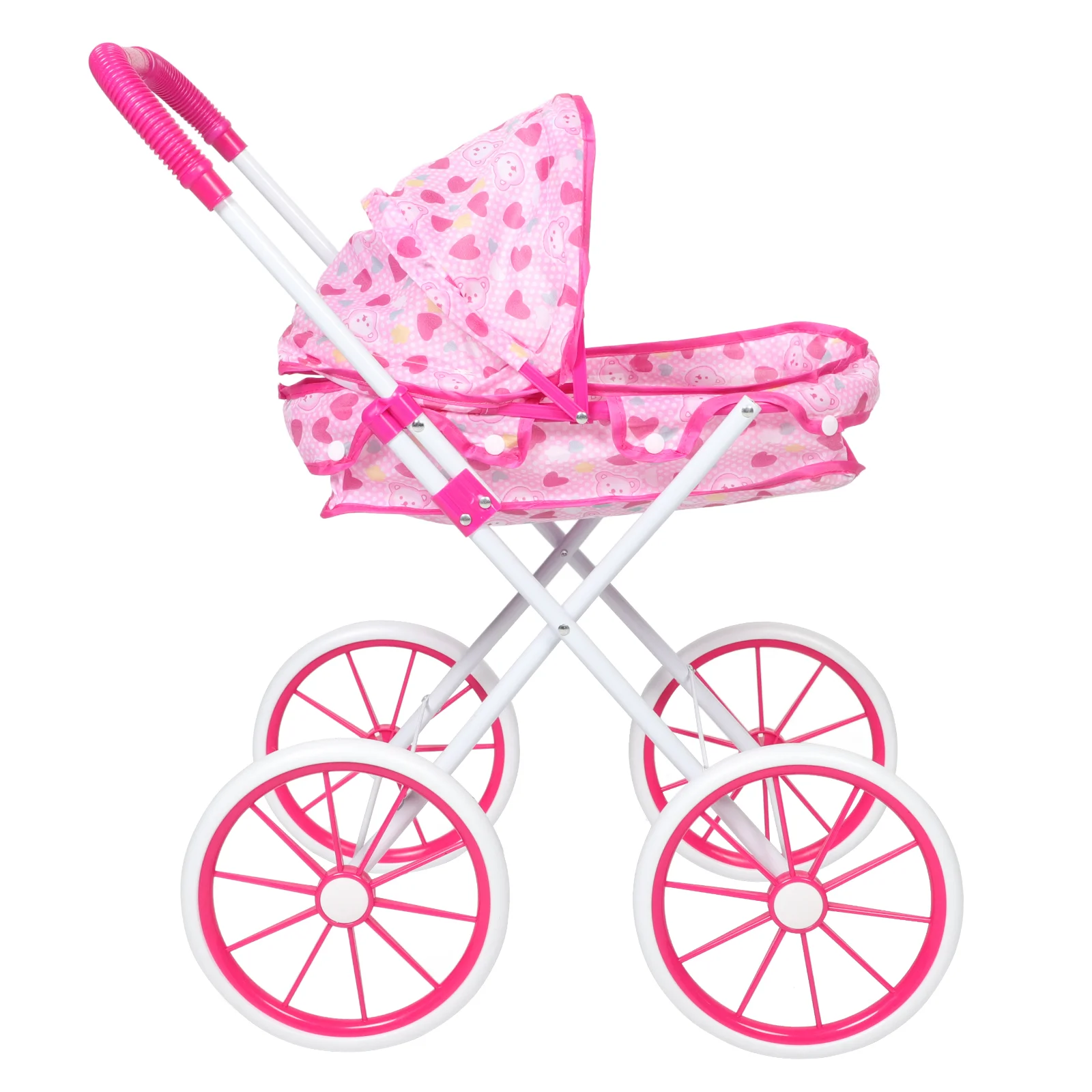 Poussette pour poupée jouet éducatif fille style parapluie coloris rose