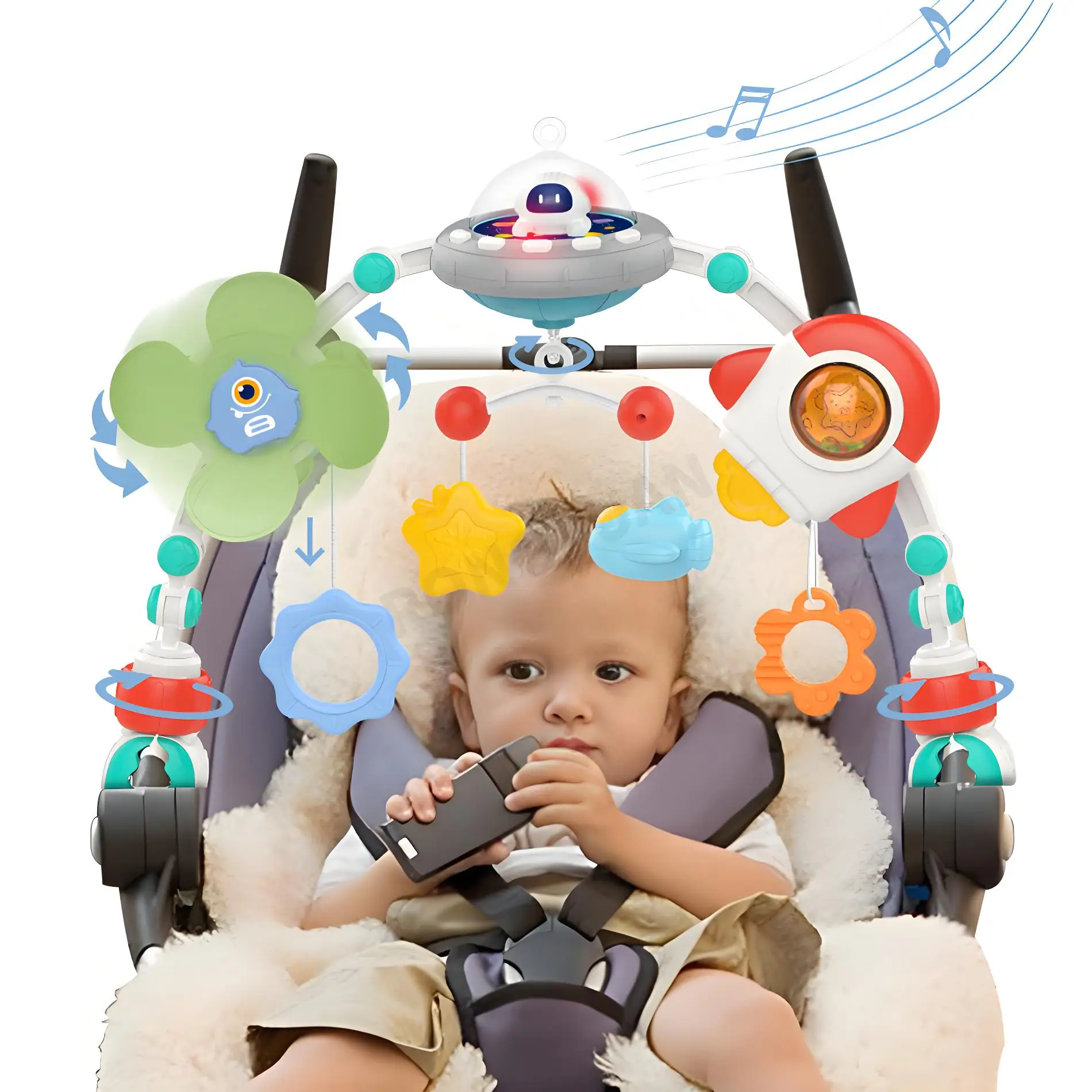 Arc de poussette bébé berceuse musicale jouet rotatif développement