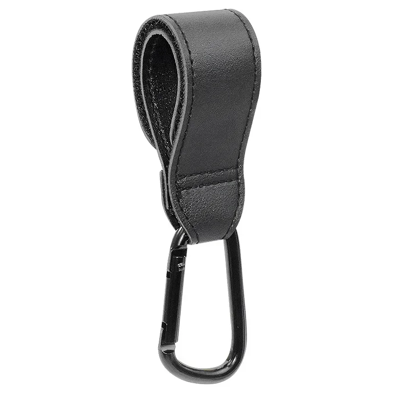 Crochet universel pour poussette et sac mousqueton en cuir et aluminium