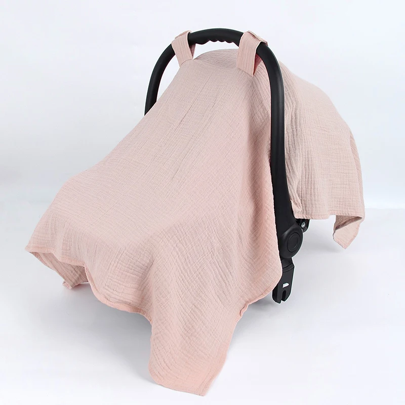 Housse de siège auto bébé paresoleil respirant en coton muslin rose pâle intimité et protection
