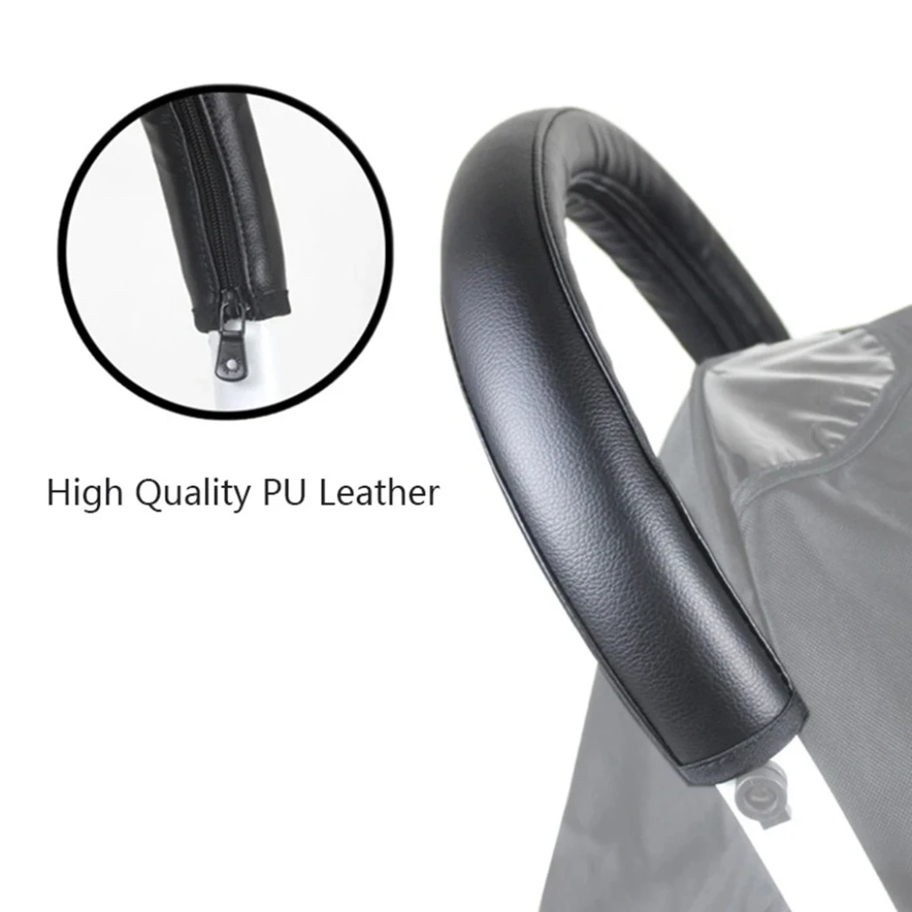 Housse de protection pour poignée de poussette en cuir PU noir ergonomique confort design moderne accessoire b