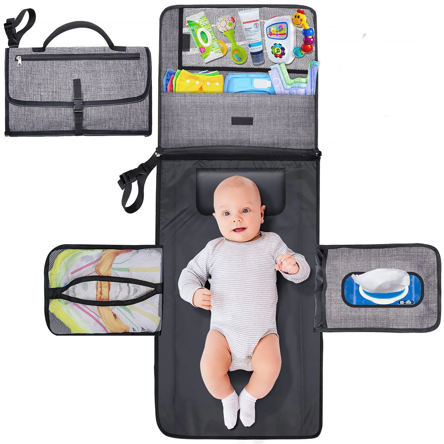 Matelas à langer pliable Oxford portable imperméable sac à couches bébé 024 mois gris