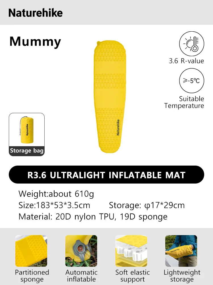 Matelas gonflable camping Naturehike autogonflant ultraléger portable tapis d'air confort bébé randonnée outdo