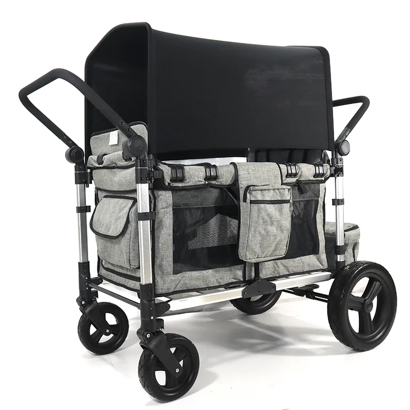 Poussette double toutterrain compacte aluminium polyester sièges rabattables protection UV bébé enfants 03 ans