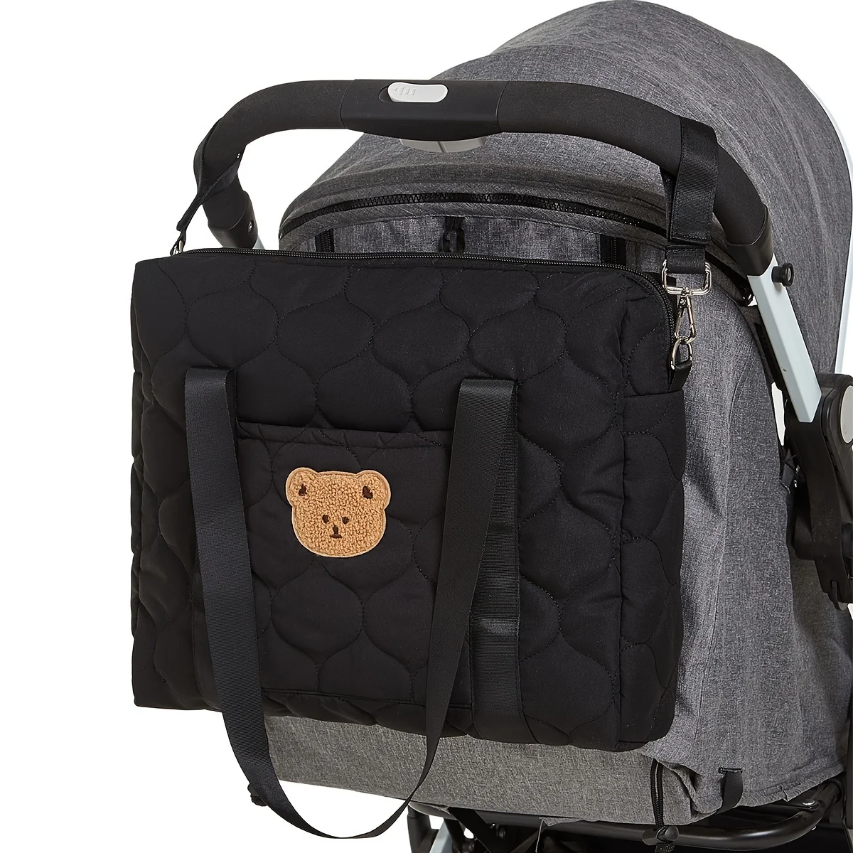Sac à langer multifonctionnel maman poussette attachable black matelassé ours mignon design moderne