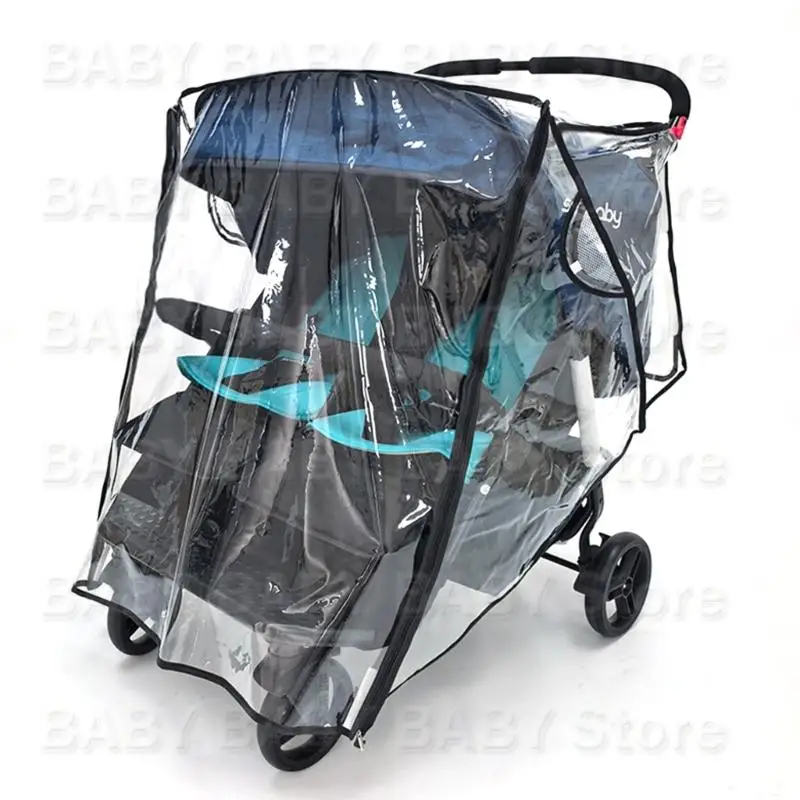 Housse de pluie universelle pour poussettes doubles bébé protection antiaverse antivent facile à utiliser port