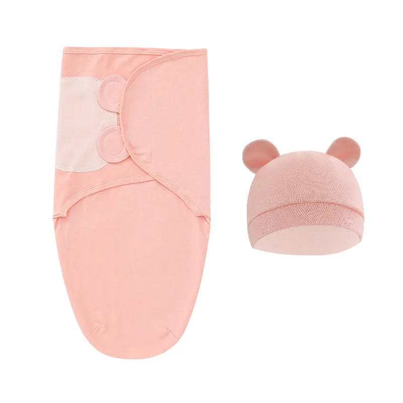 Sac de couchage 100% coton bébé cocon d'emmaillotage doux enveloppe de sommeil pour nouveauné 50cm/60cm rose