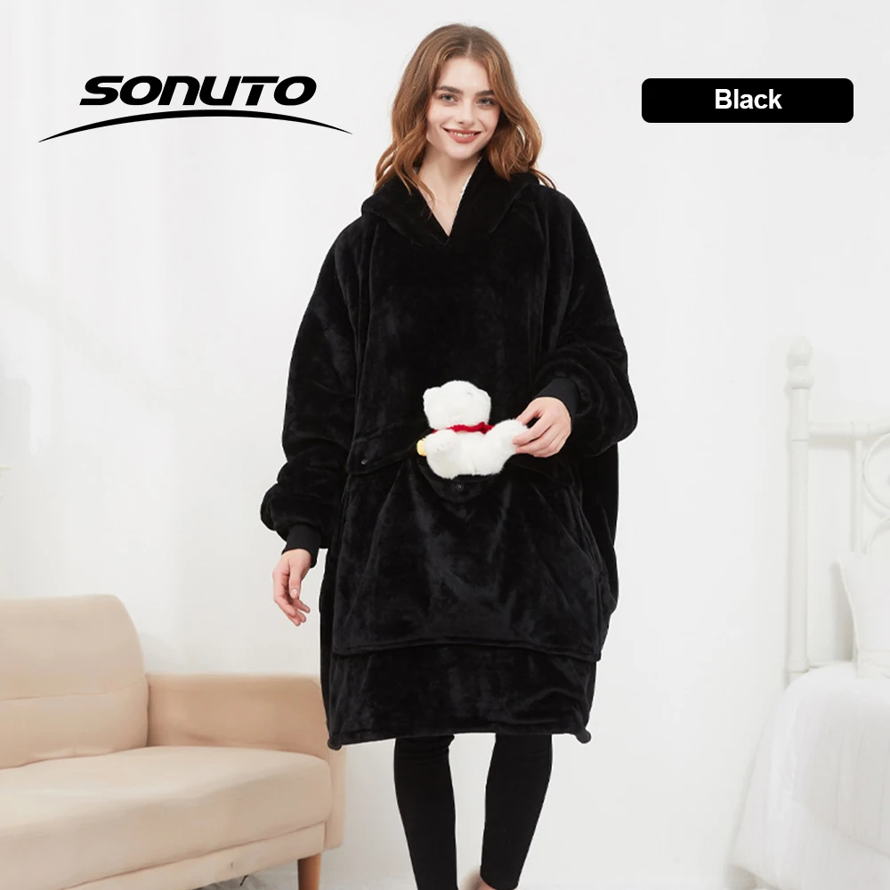 Couverture portable poncho capuche peluche adulte détente intérieur extérieur style moderne doux confort séjou