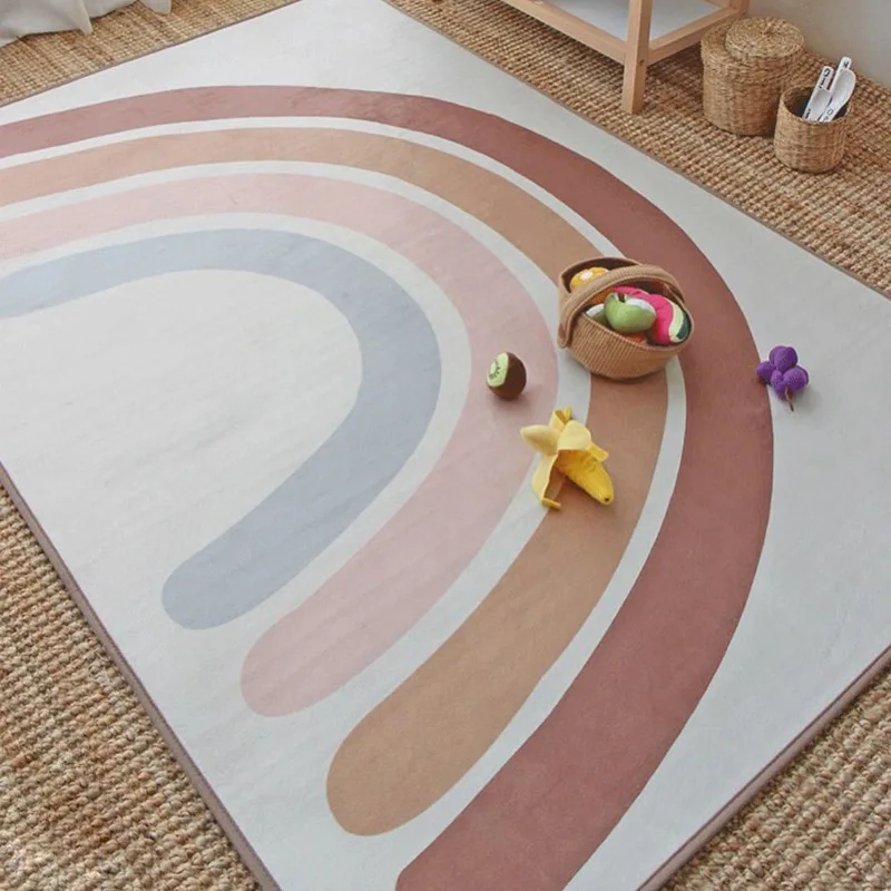 Tapis d'intérieur bébé design nordique arcenciel en velours doux