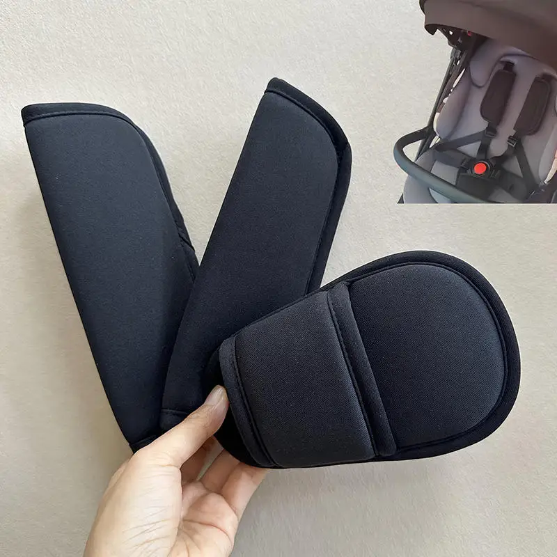 Ensemble de protections harnais bébé poussette siège auto confort doux rembourré 3 pièces noir matelassé hypoa