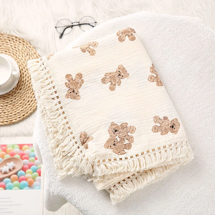 Couverture en mousseline ours mignons bébé couette d'emmaillotage pour nouveauné accessoire lit bébé doux et s