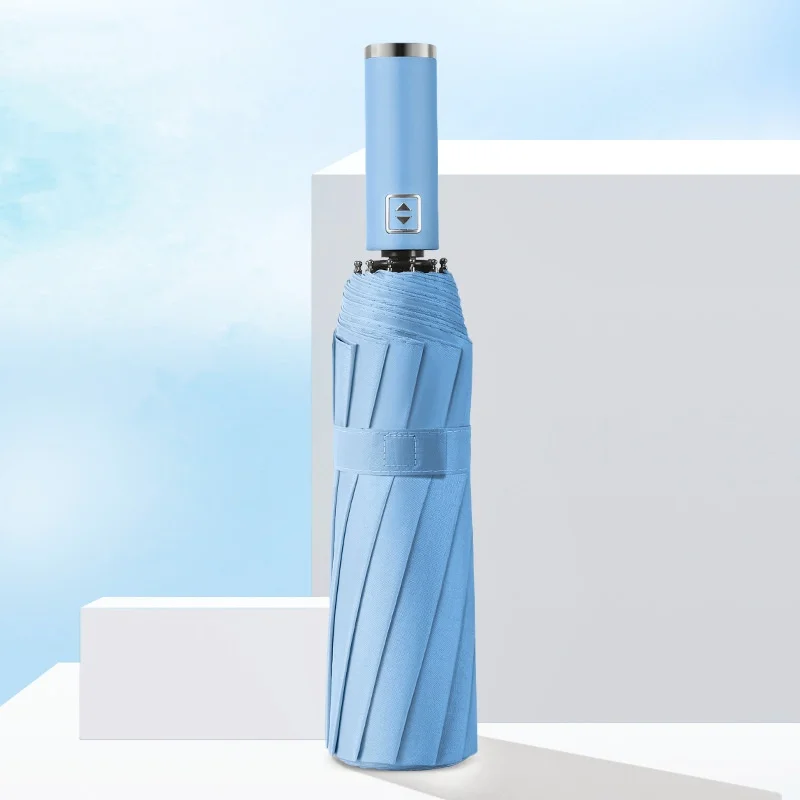 Parapluie automatique élégant Protection UV coupevent 10 nervures renforcées design soleil/pluie Sky Blue