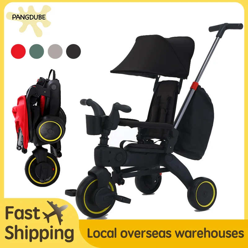 Poussette Portable PANGDUpun pour Bébé 16 Ans Tricycle Multifonctionnel 7.8kg Matériau Inoxydable Pliable Sécu