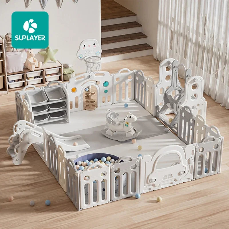 Aire de jeu modulable pour bébés clôture de sécurité design moderne couleurs pastel accessoires inclus facile
