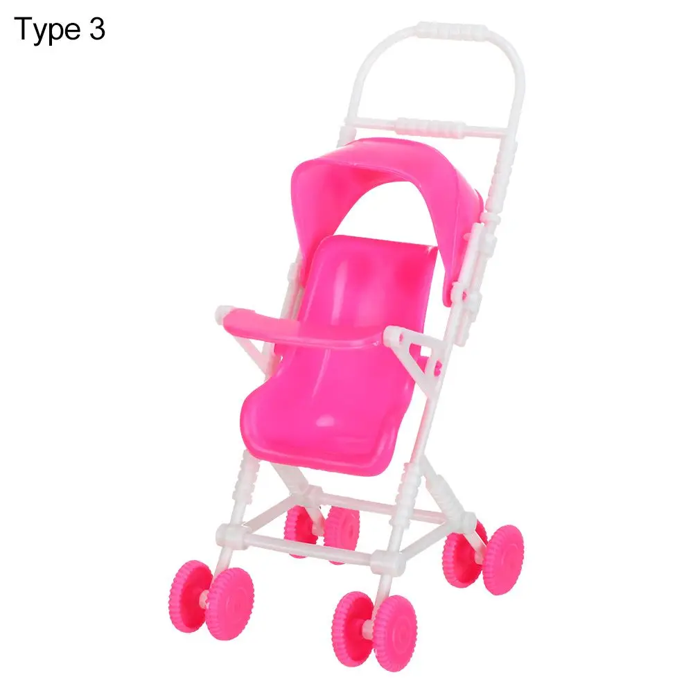 Poussette Miniature pour Poupée en Plastique Accessoire de Jeu pour Enfant Simulateur de Poussette Jouet Éduca
