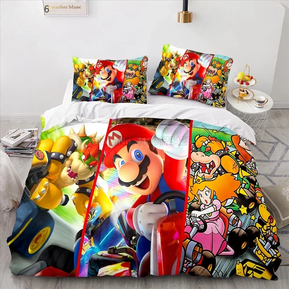 Ensemble literie Super Mario jeu vidéo housse de couette taies d'oreiller chambre enfant ado design cartoon co