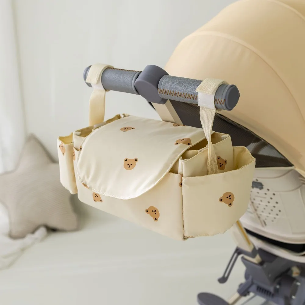 Organisateur sac poussette tissu ours bébé sac rangement maman poches latérales sangles attachement portable s