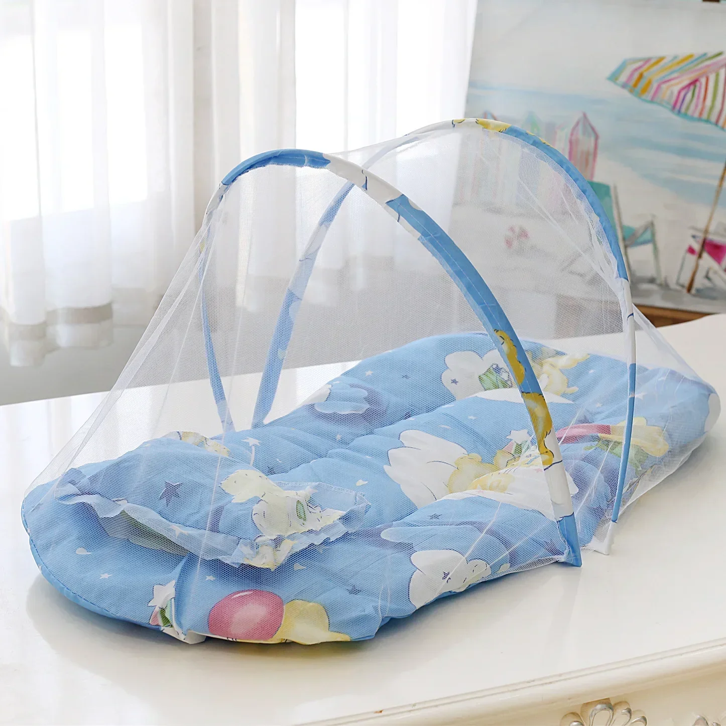Moustiquaire portable pour bébé avec coussin lit pliable tente antiinsectes design moderne motifs fleuris frui