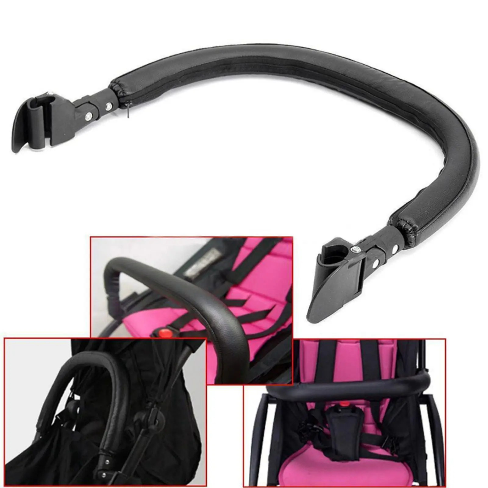 Accoudoir de poussette universel ajustable en plastique et similicuir
