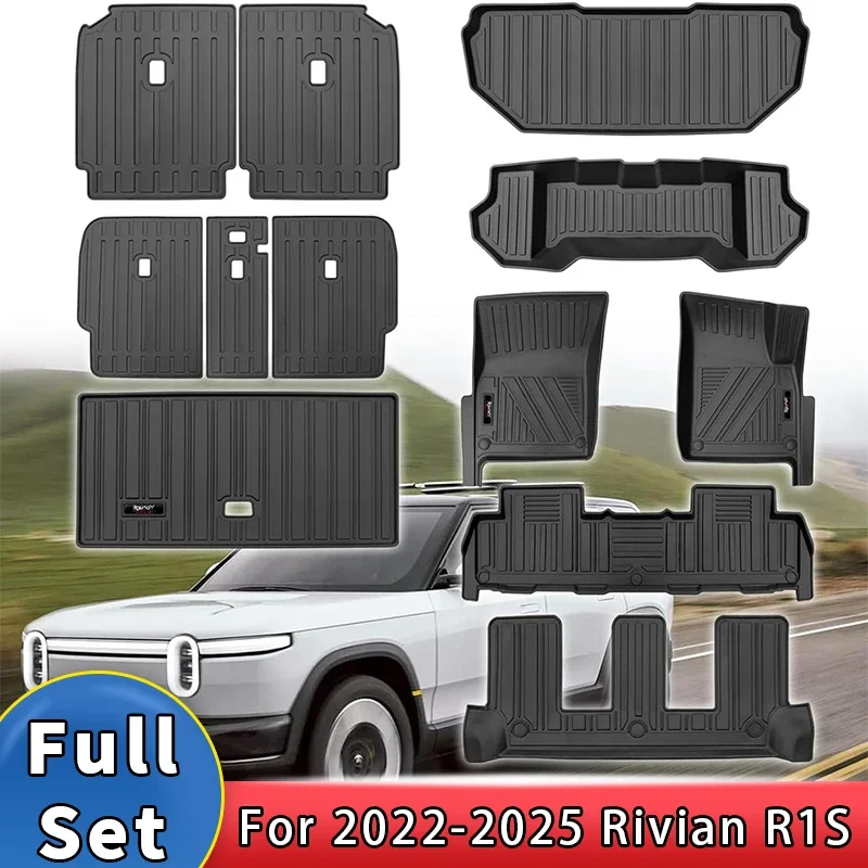 Pour Rivian R1S 2022-2025 tapis de sol 3 rangées tapis de chargement