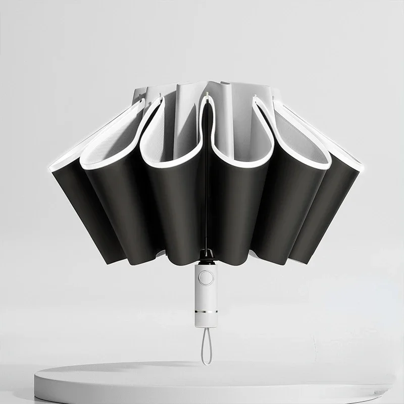 Parapluie inversé automatique antivent UV protection adultes noir blanc design moderne élégant pliable