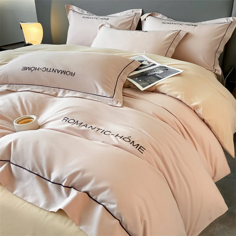 Ensemble de literie ROMANTICHOME en coton et polyester housse de couette et taies d’oreiller rose pâle style m