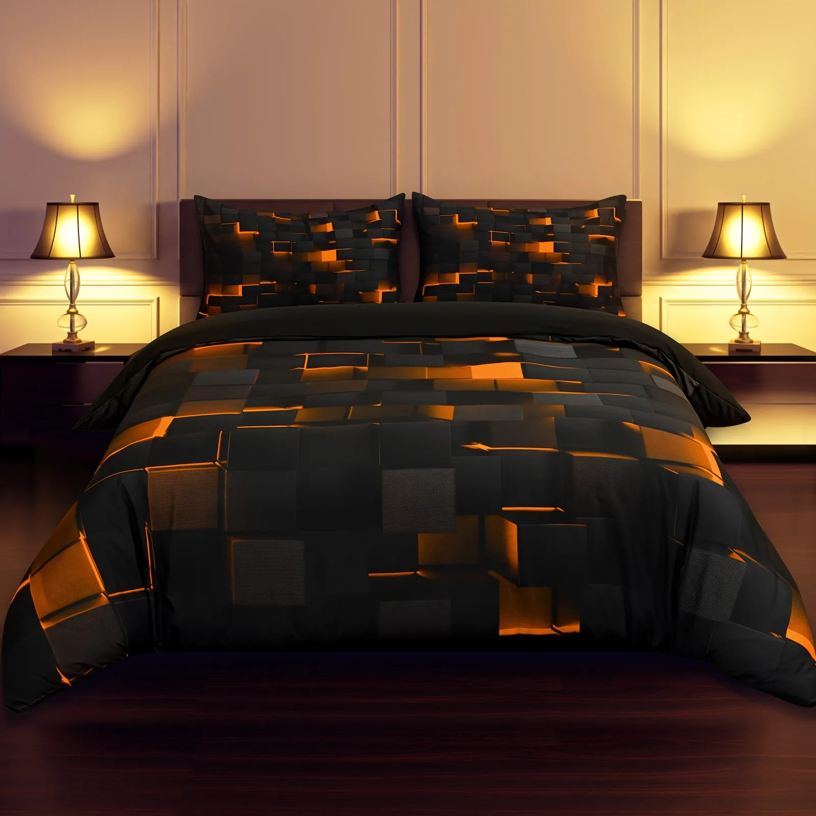 Ensemble de literie noir et orange housse de couette ensemble de literie géométrique moderne pour enfants garç