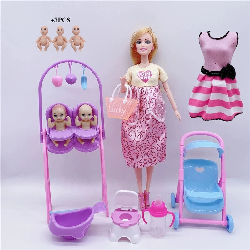 Ensemble poupée maman bébé accessoires poussette jouets éducatifs pour